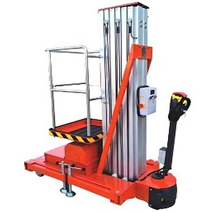 Aluminum Aerial Work Platform Man Lifter ( Single Mast, Battery Type With Driving System )